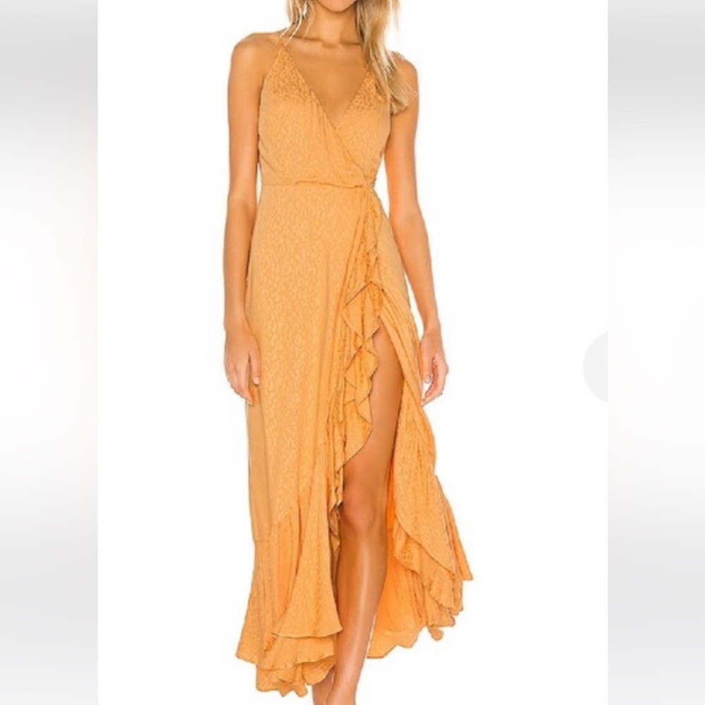 LOVERS + FRIENDS ORANGE RUFFLE SPLIT HEM MAXI